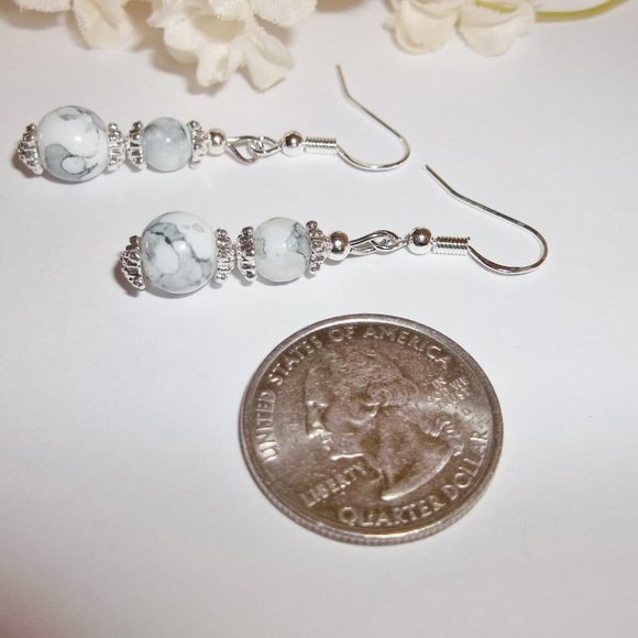 Grey & White Marble Earrings Set NWT Handmade Beaded Dangle Drop Jewelry 4075 - Picture 5 of 8